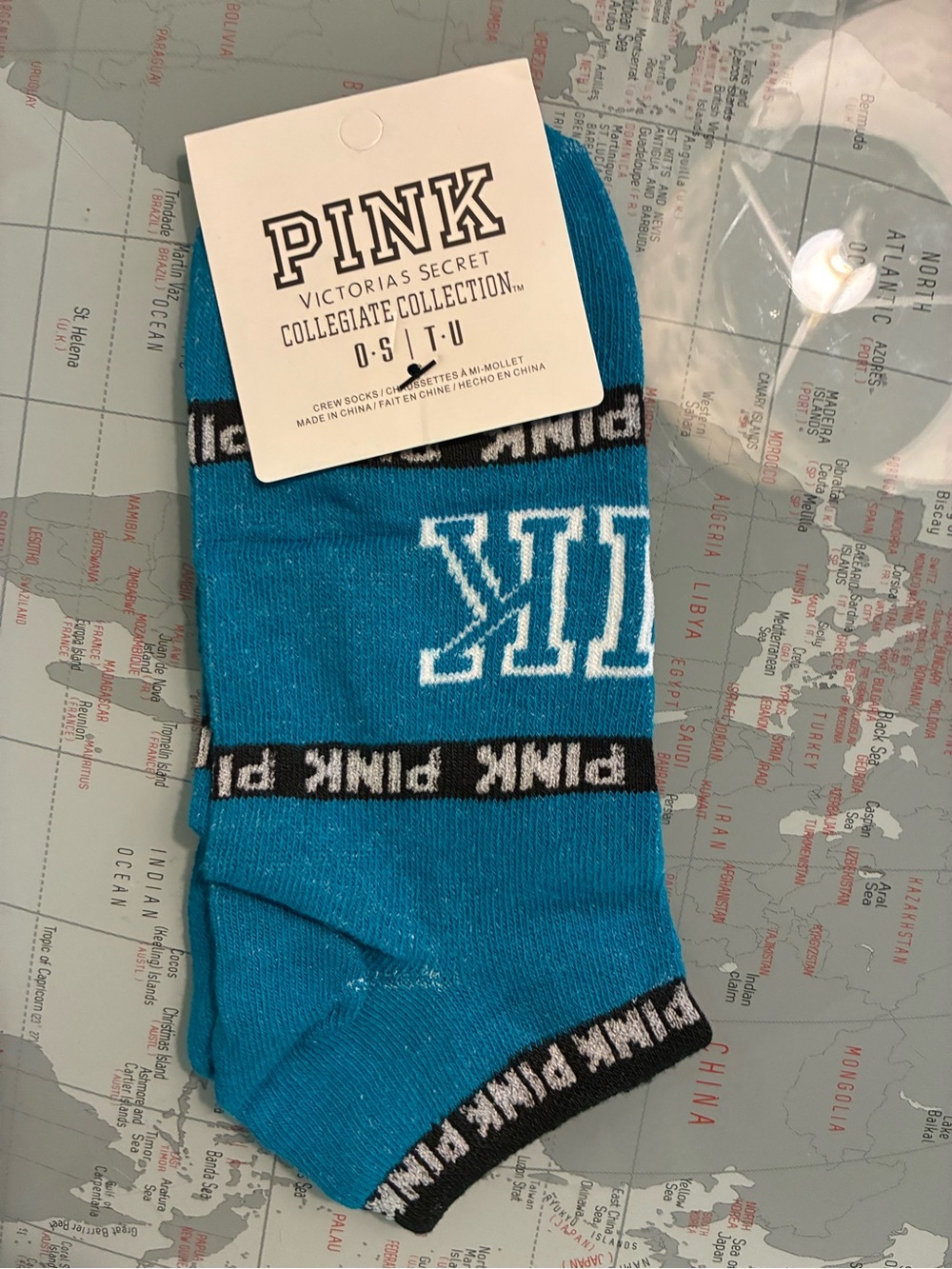 Victoria's Secret Pink Collegiate Socks Teal and Black One Size Fits Most NWT